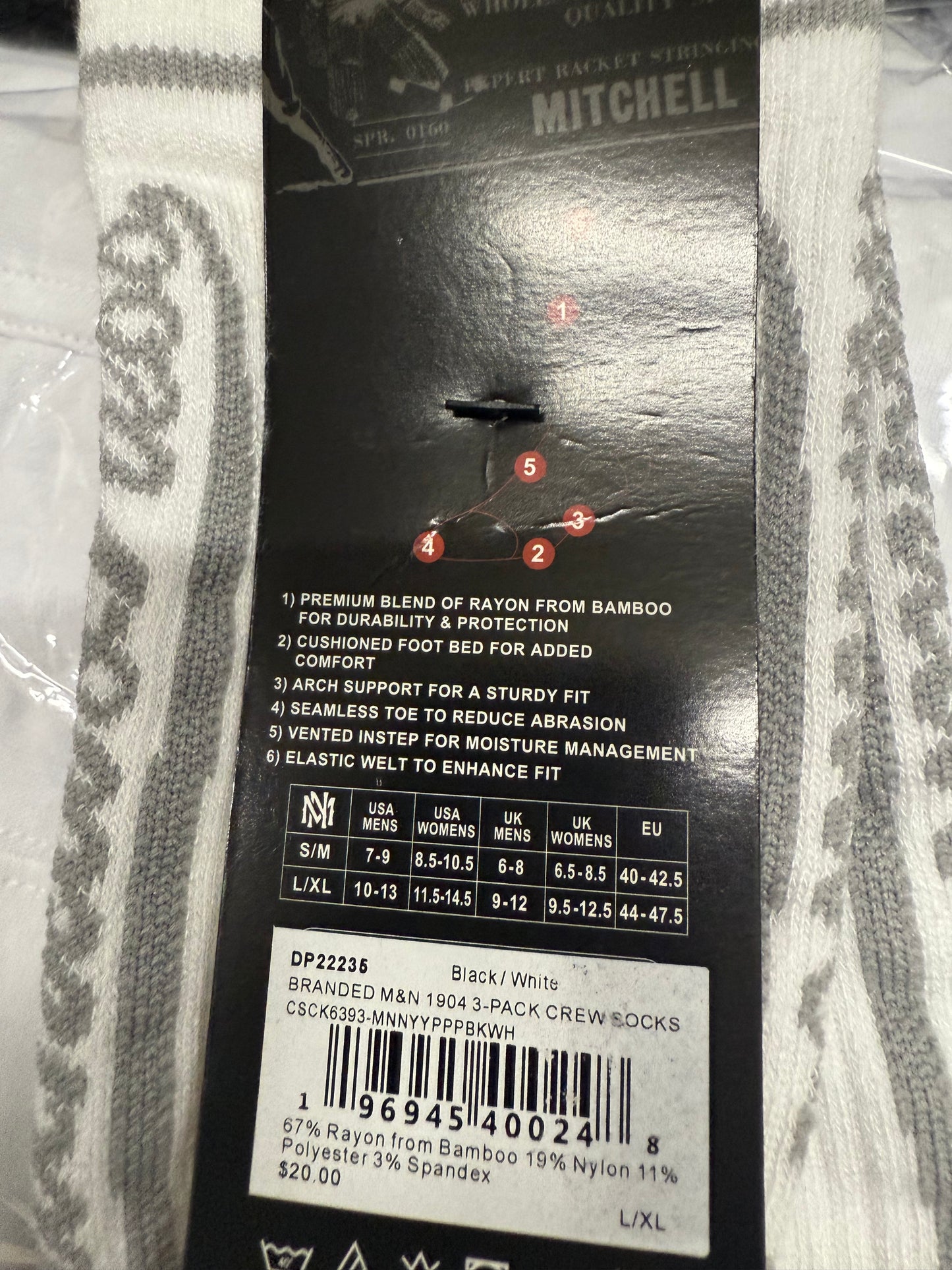 Mitchell&Ness crew sock 3 pack bulk/wht/gry