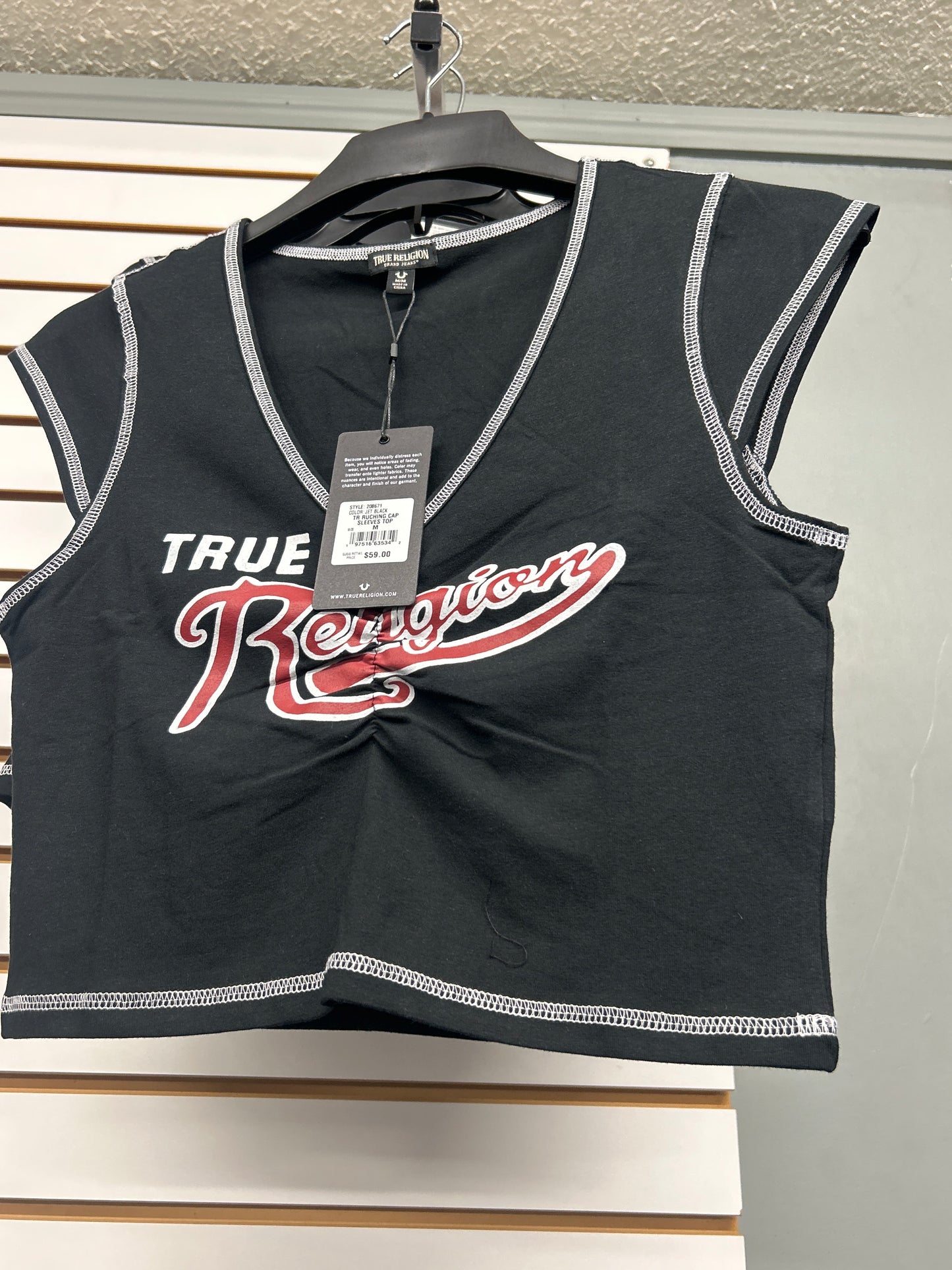 True Religion ruching cap sleeves top