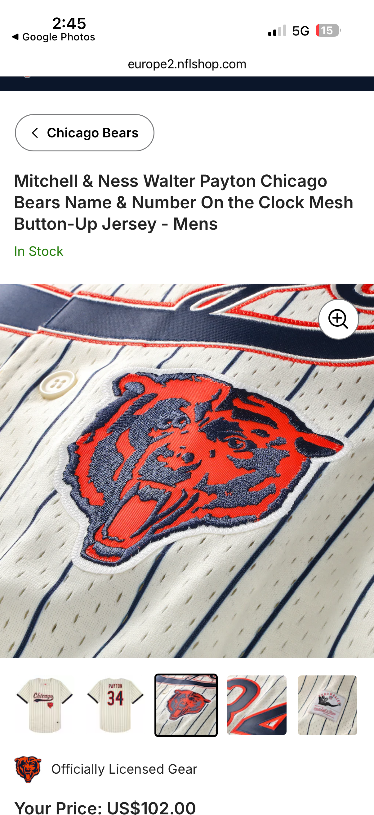 Mitchell & Ness Walter Payton Chicago Bears Name & Number On the Clock Mesh Button-Up Jersey - Mens